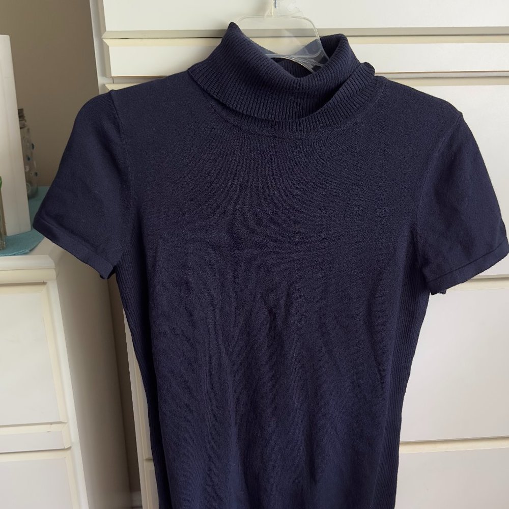 Anne Klein Navy Short Sleeve Knit Turtleneck